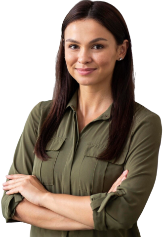 Professional female driving instructor in Toronto standing with arms crossed, offering affordable driving lessons for beginners and adult driving classes.
