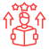 A red line icon depicting a person reading a handbook or taking an online course, featuring upward arrows and three stars, representing advanced driver training and a certified driving instructor course.
