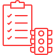 A red line icon showing a checklist on a clipboard next to a vertical traffic light signal, representing the official G2 road test checklist and rules of the road evaluation.
